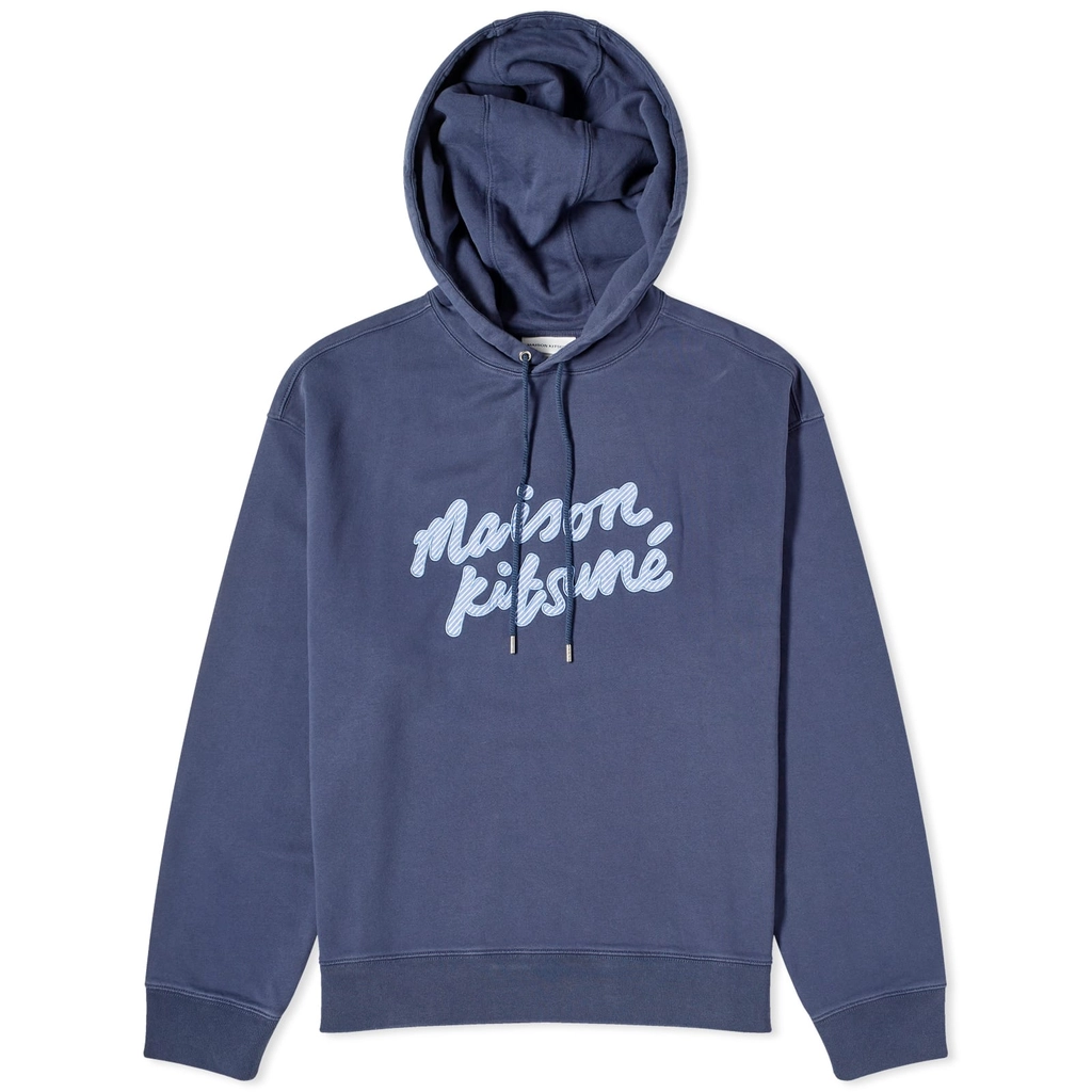 Maison Kitsune Men's Handwriting Oversize Hoodie Ink Blue
